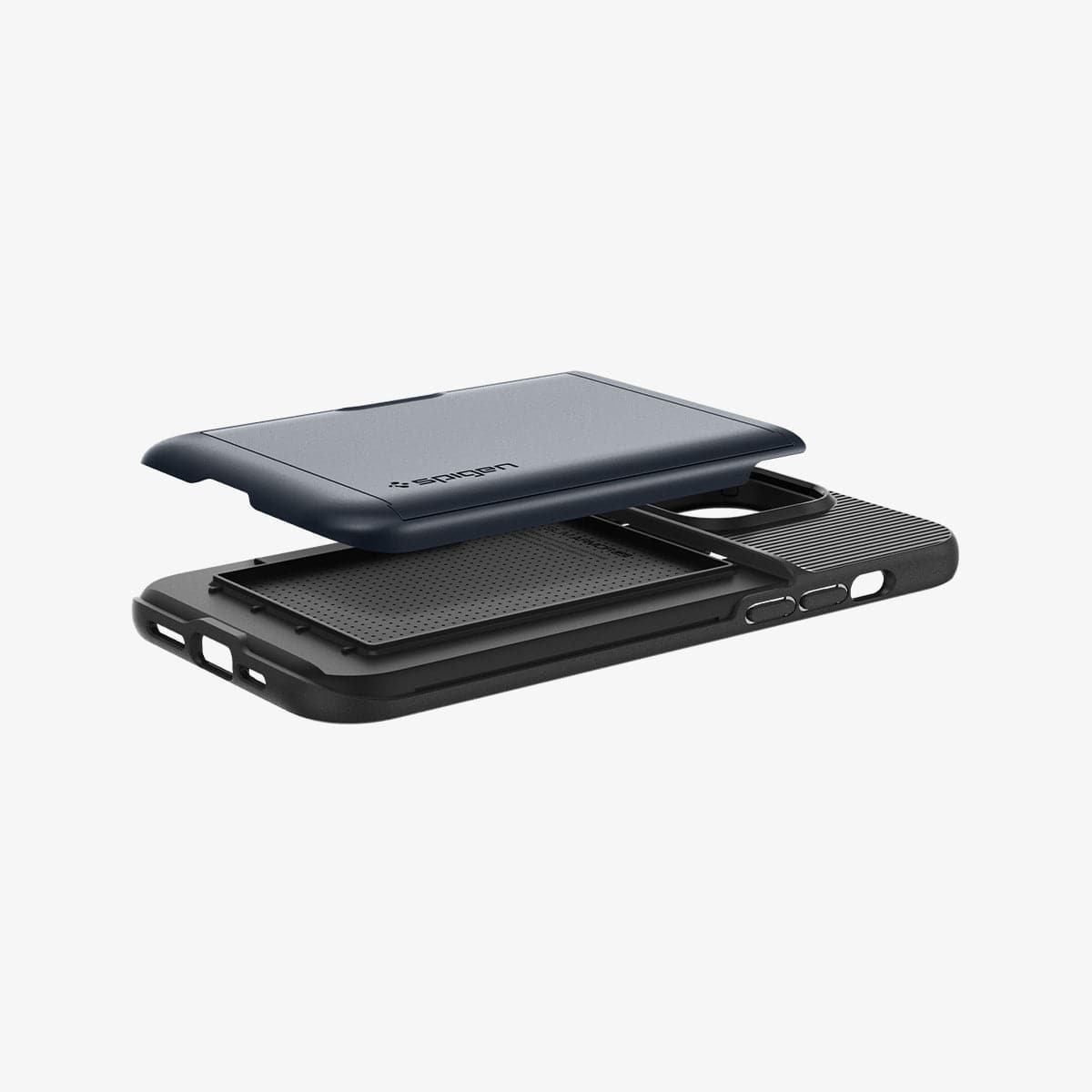 ACS04838 - iPhone 14 Pro Max Case Slim Armor CS in metal slate showing the back and side with card slot slightly hovering above back of case