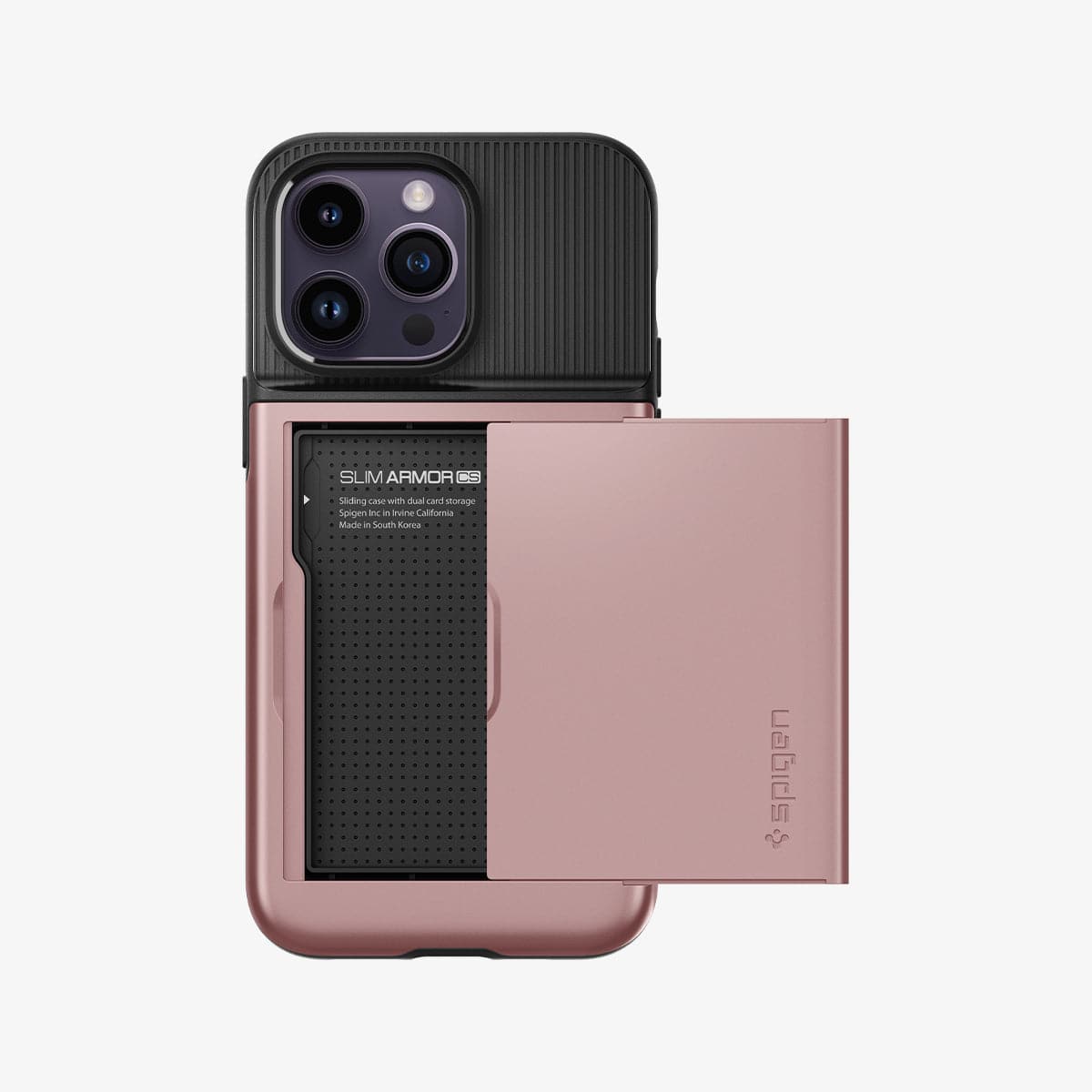 ACS04836 - iPhone 14 Pro Max Case Slim Armor CS in rose gold showing the back with card slot open