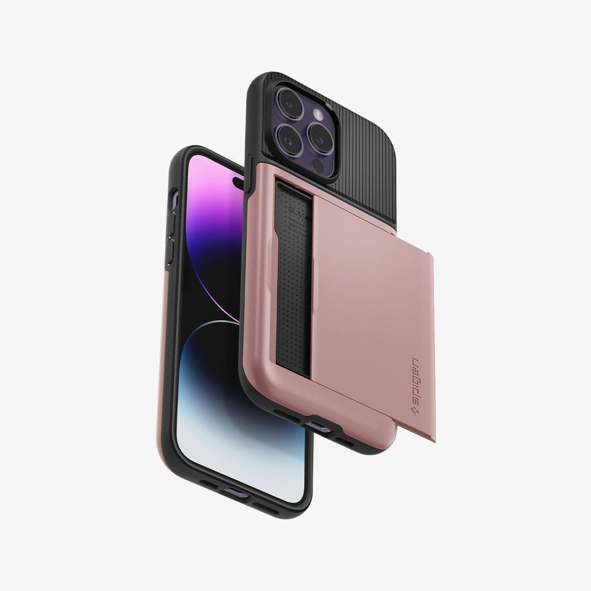 ACS04836 - iPhone 14 Pro Max Case Slim Armor CS in rose gold showing the back, bottom, sides and front with card slot open