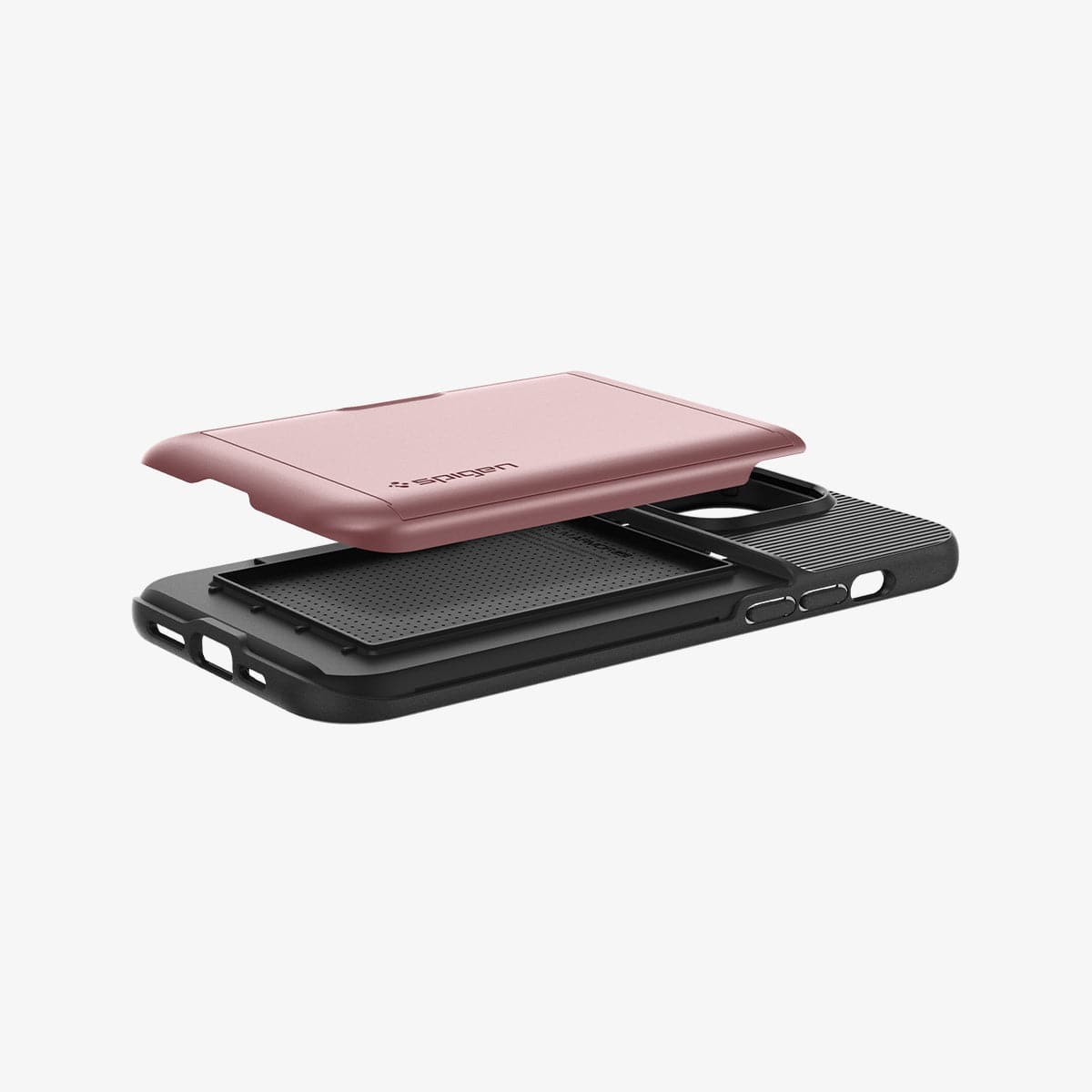 ACS04836 - iPhone 14 Pro Max Case Slim Armor CS in rose gold showing the back and side with card slot slightly hovering above back of case