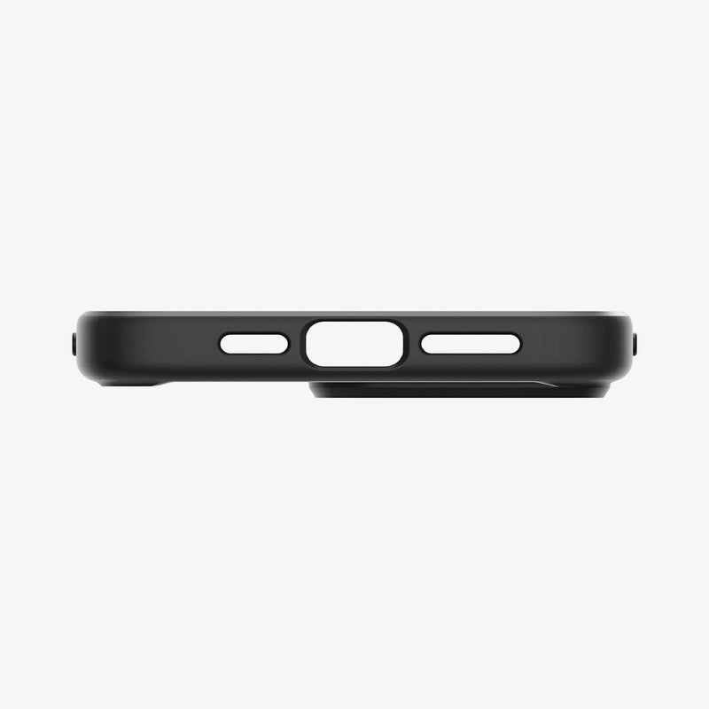 ACS06570 - iPhone 15 Pro Max Case Ultra Hybrid in matte black showing the bottom with precise cutouts