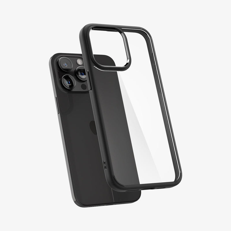 ACS06570 - iPhone 15 Pro Max Case Ultra Hybrid in matte black showing the back with case hovering away from device