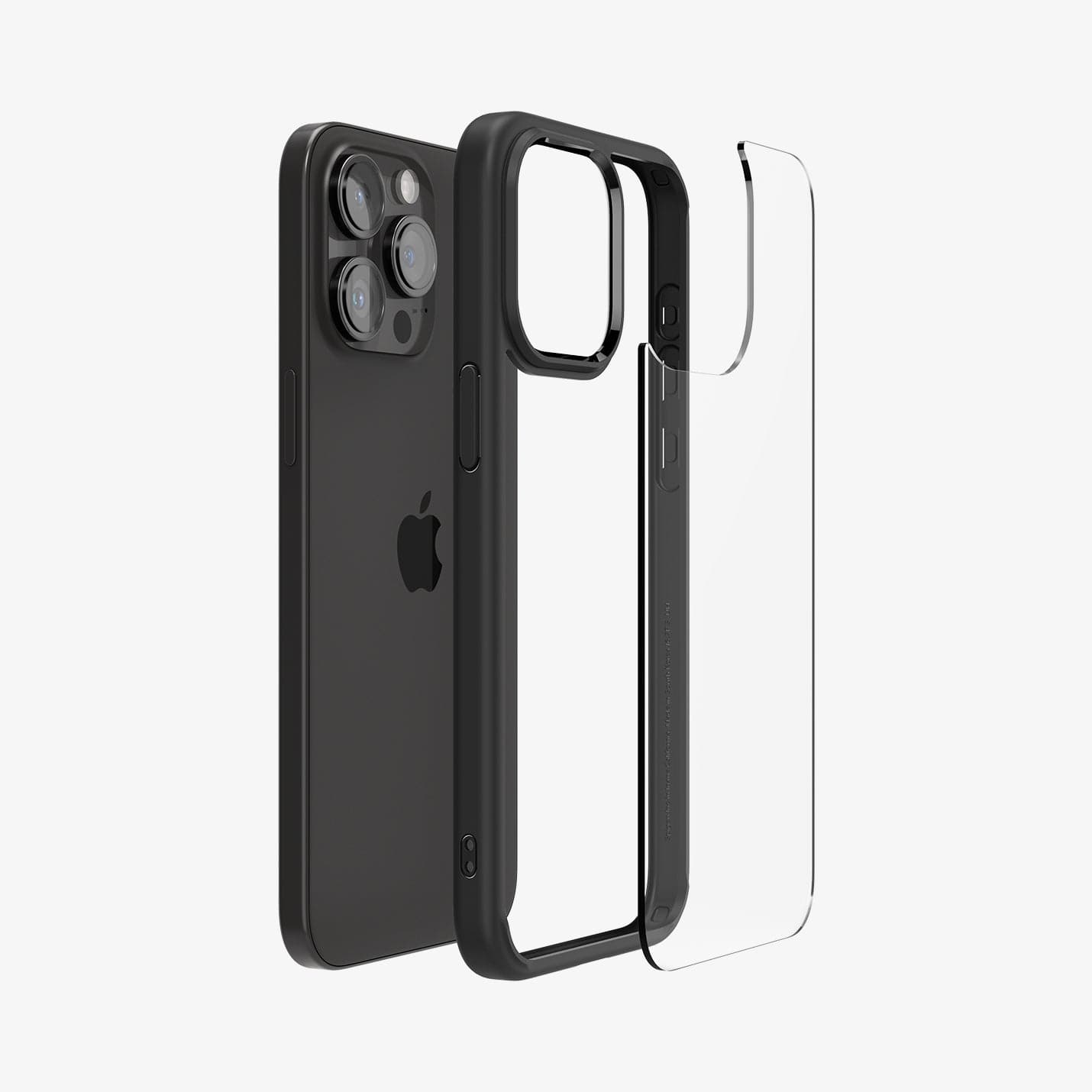 ACS06570 - iPhone 15 Pro Max Case Ultra Hybrid in matte black showing the back with multiple layers of case hovering away from device