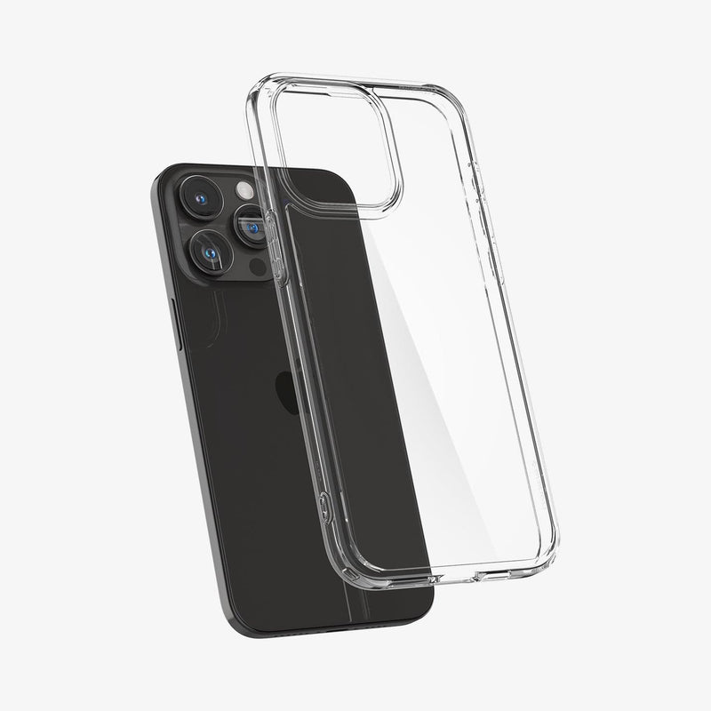 ACS06565 - iPhone 15 Pro Max Case Ultra Hybrid in crystal clear showing the back with case hovering away from device