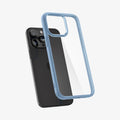 ACS06572 - iPhone 15 Pro Max Case Ultra Hybrid in sierra blue showing the back with case hovering away from device