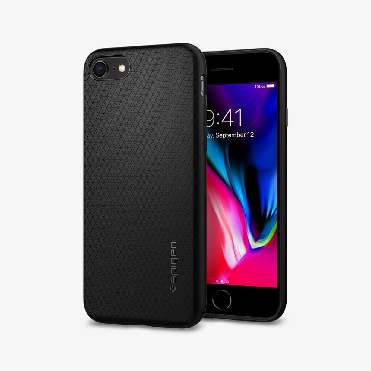 042CS20511 - iPhone 8 Series Liquid Air Case in Black showing the back and partial front