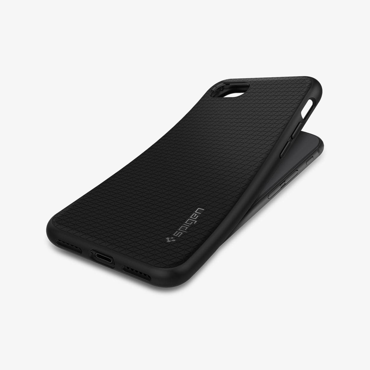 042CS20511 - iPhone 7 Case Liquid Air in black showing the back and side with case bending away from the device
