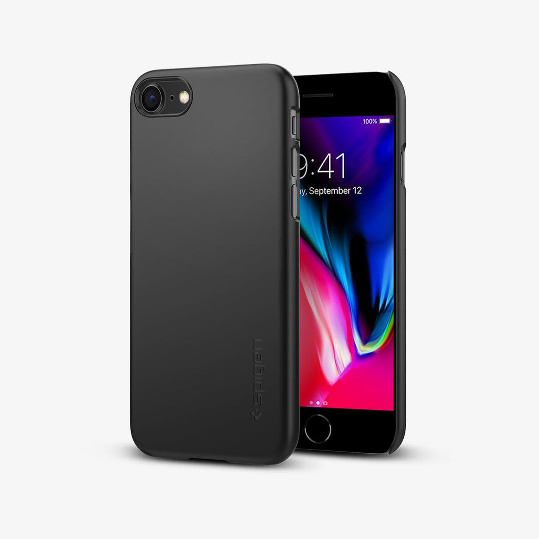042CS20427 - iPhone 8 Series Thin Fit Case in Black showing the back and partial front
