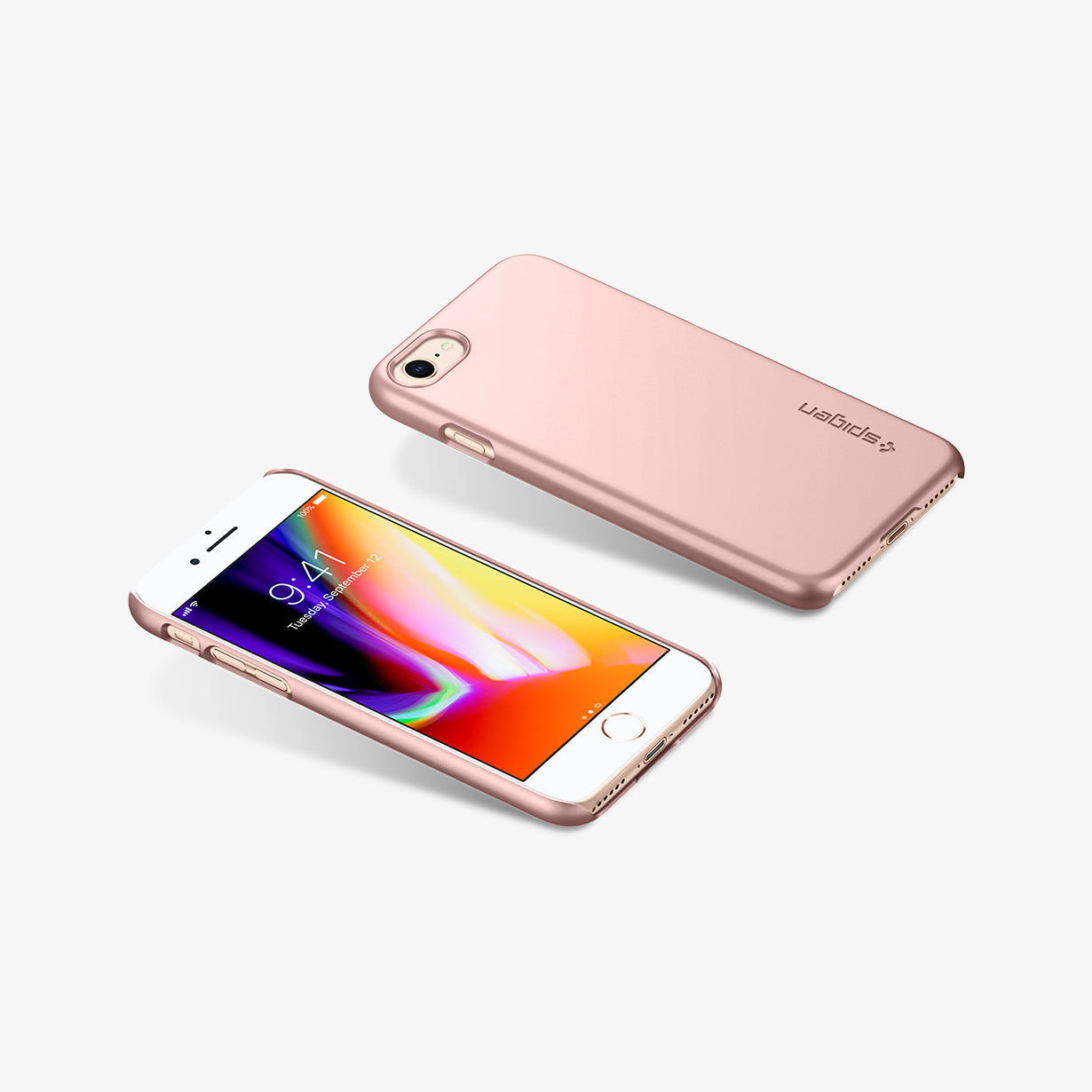 042CS20429 - iPhone SE Thin Fit case in rose gold showing the back and front