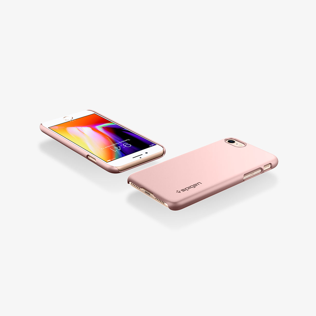 042CS20429 - iPhone SE Thin Fit case in rose gold showing the back and front
