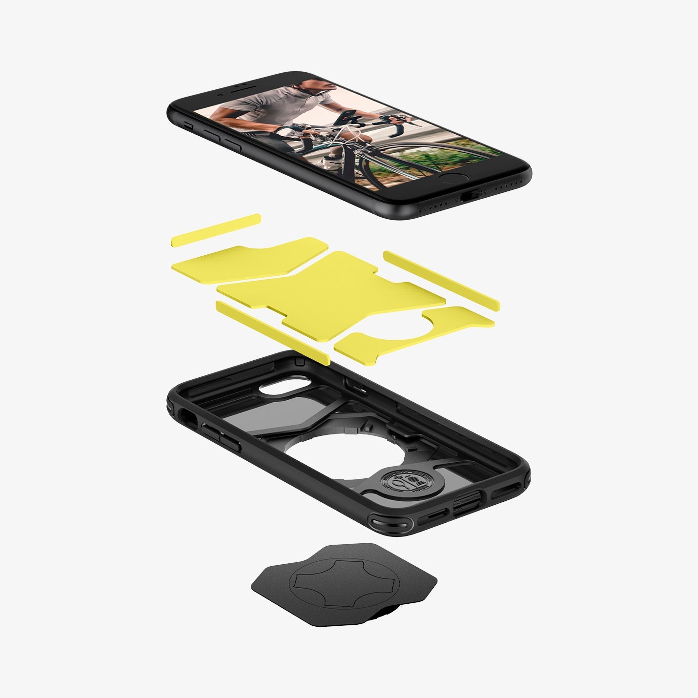 ACS01590 - iPhone SE Gearlock Bike Mount case showing the breakdown of the case