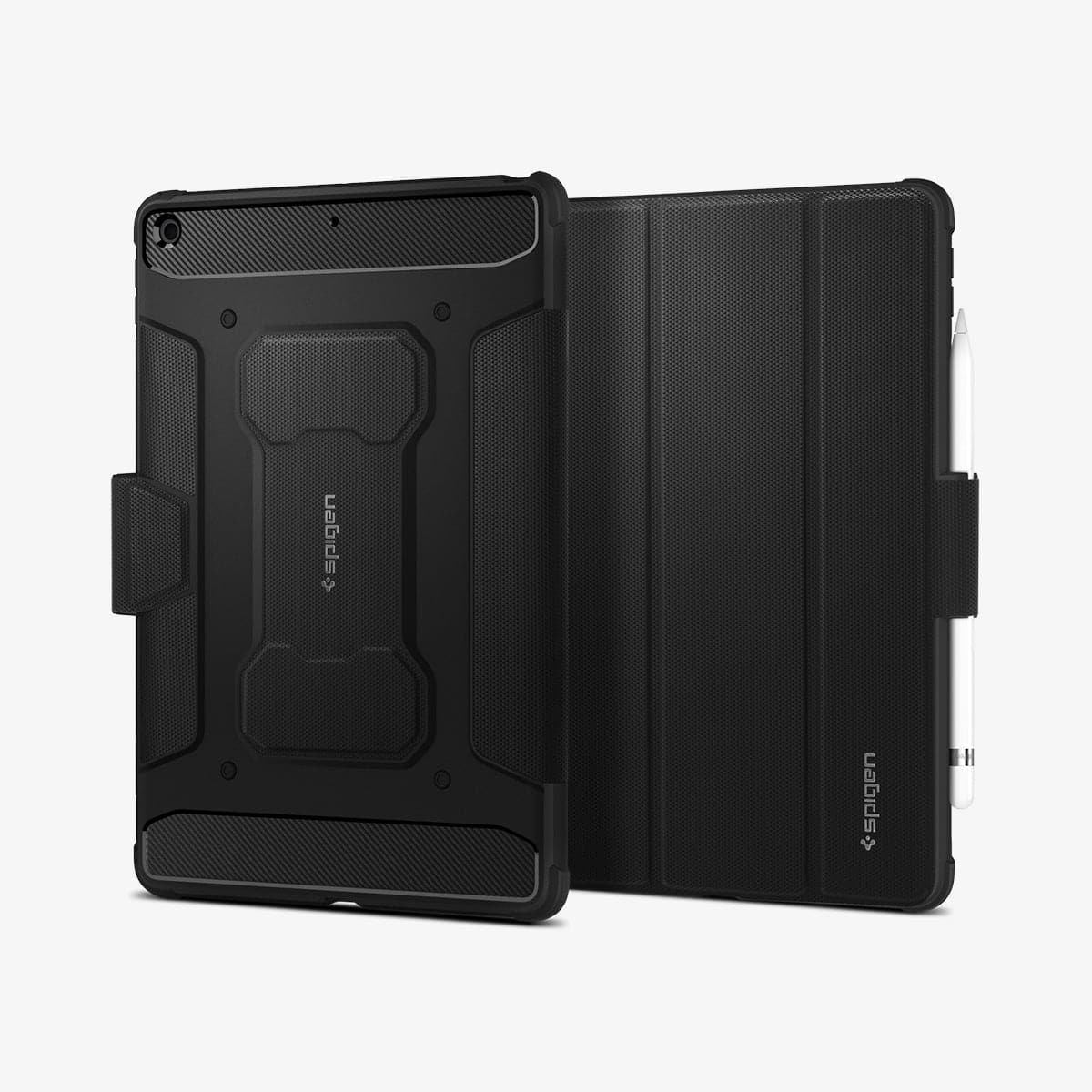 ACS01216 - iPad 10.2" Case Rugged Armor Pro in black showing the back and front