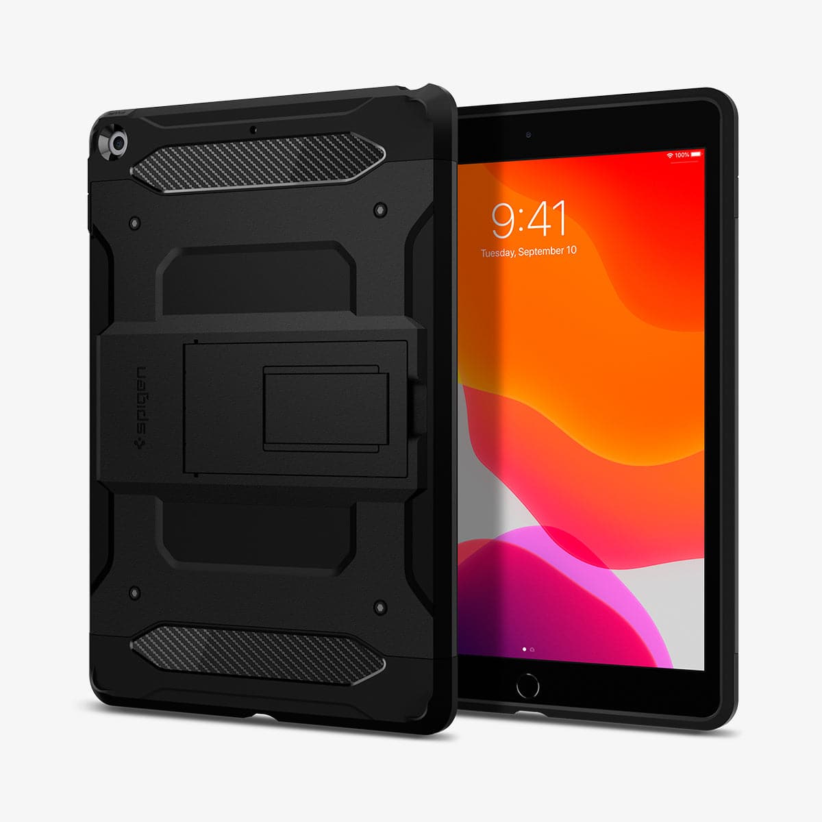 ACS00377 - iPad 10.2" Case Tough Armor Tech in black showing the back and front