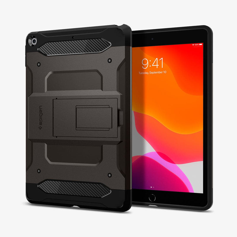 ACS00378 - iPad 10.2" Case Tough Armor Tech in gunmetal showing the back and front