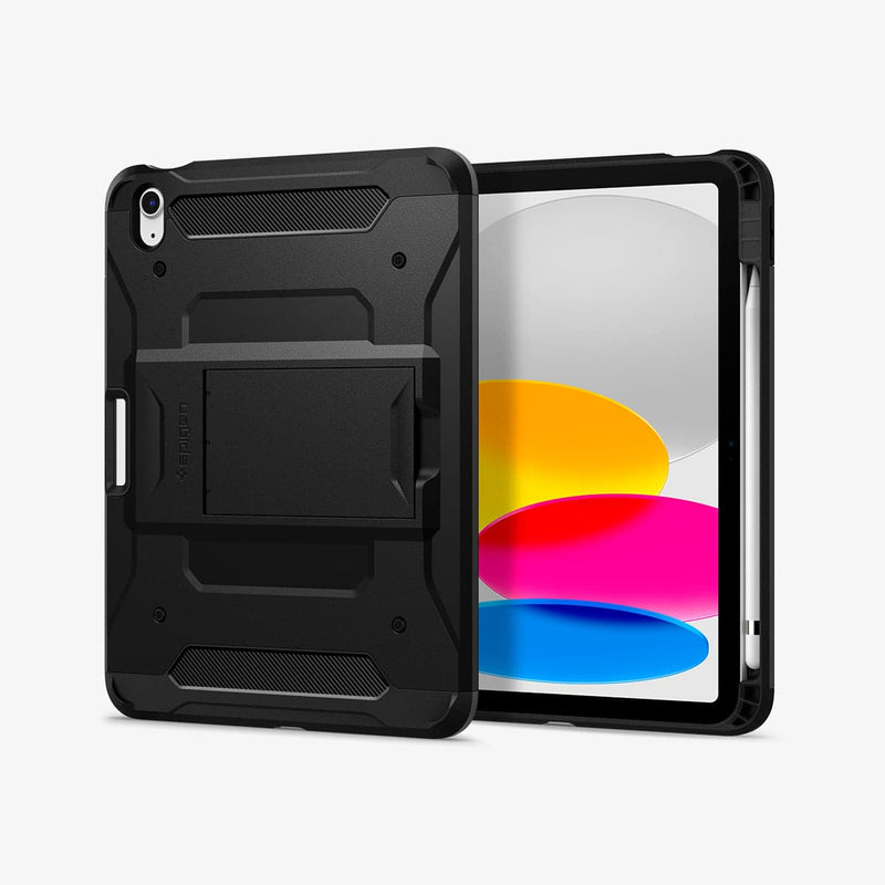 ACS05418 - iPad 10.9" Case Tough Armor Pro in black showing the back and front with pencil in slot