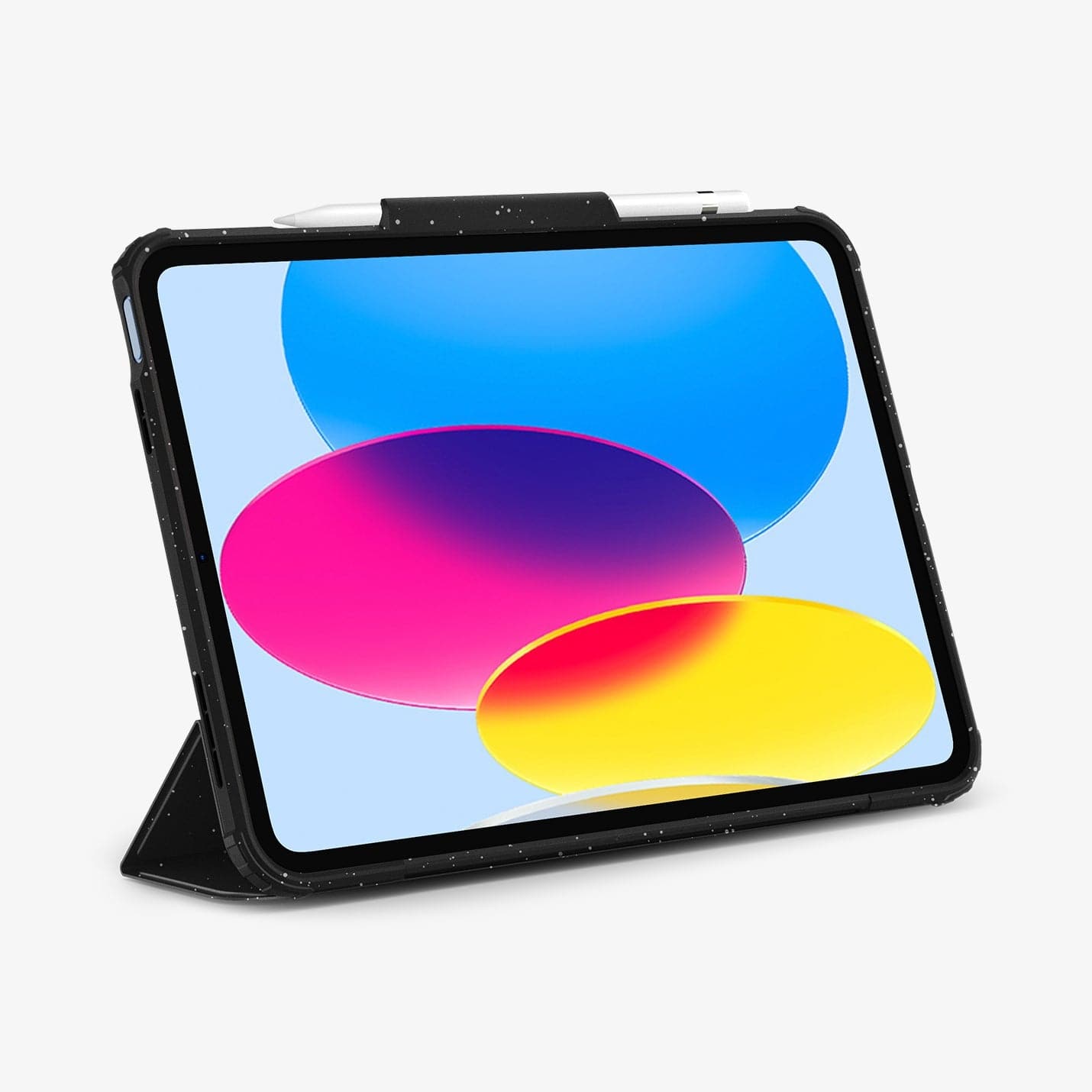 ACS05941 - iPad 10.9" Case Ultra Hybrid Pro in speckled black showing the front with device propped up by built in kickstand
