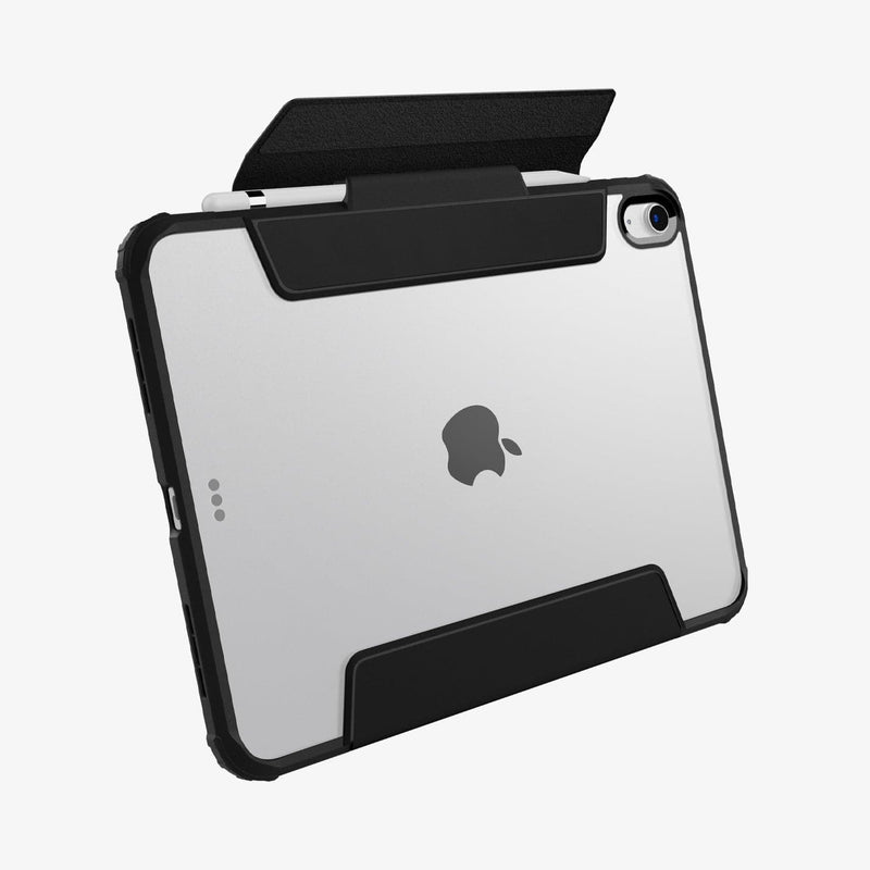 ACS05416 - iPad 10.9" Case Ultra Hybrid Pro in black showing the back and bottom with cover flap open