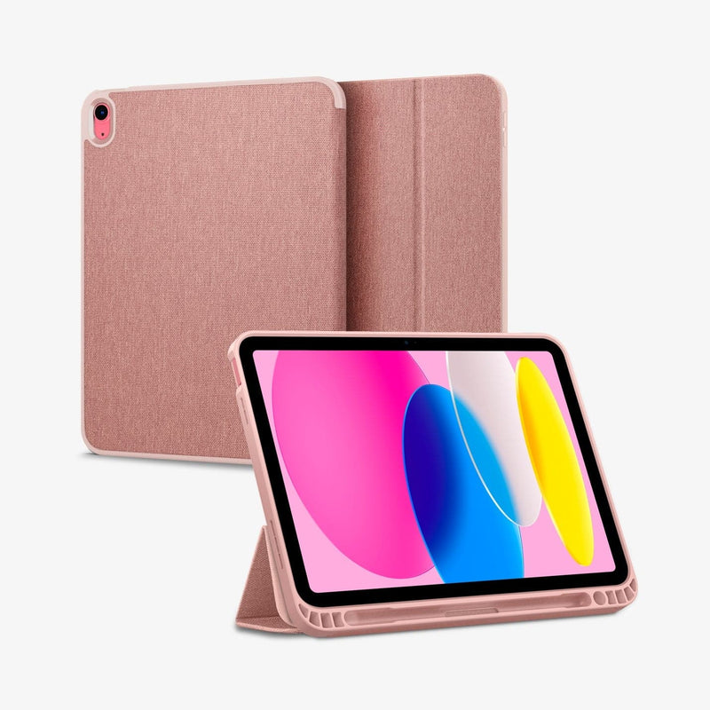 ACS05307 - iPad 10.9" Case Urban Fit in rose gold showing the back, front and device propped up by built in kickstand