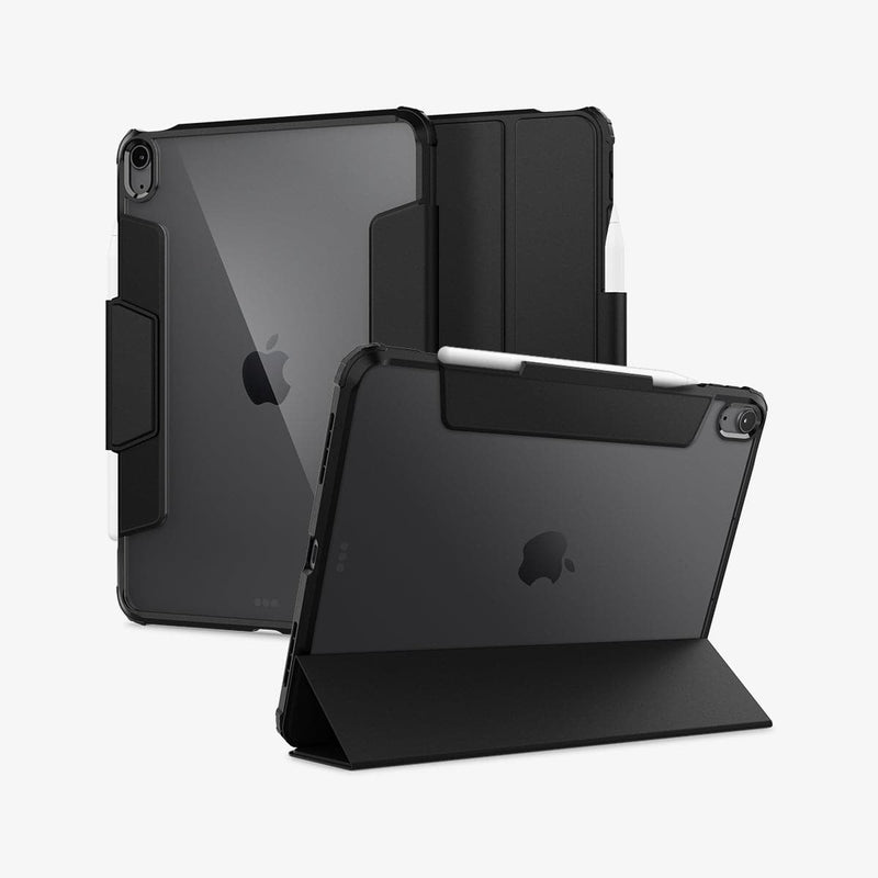 ACS02697 - iPad Air 10.9" (2022 / 2020) Case Ultra Hybrid Pro in black showing the back, front and device propped up by built in kickstand