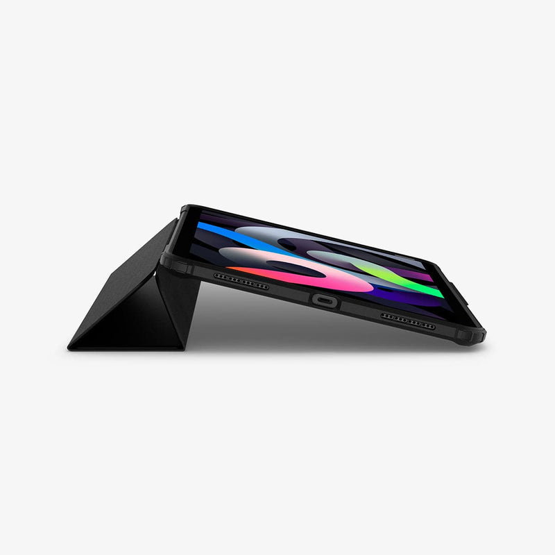 ACS02697 - iPad Air 10.9" (2022 / 2020) Case Ultra Hybrid Pro in black showing the side and partial front with device propped up by built in kickstand