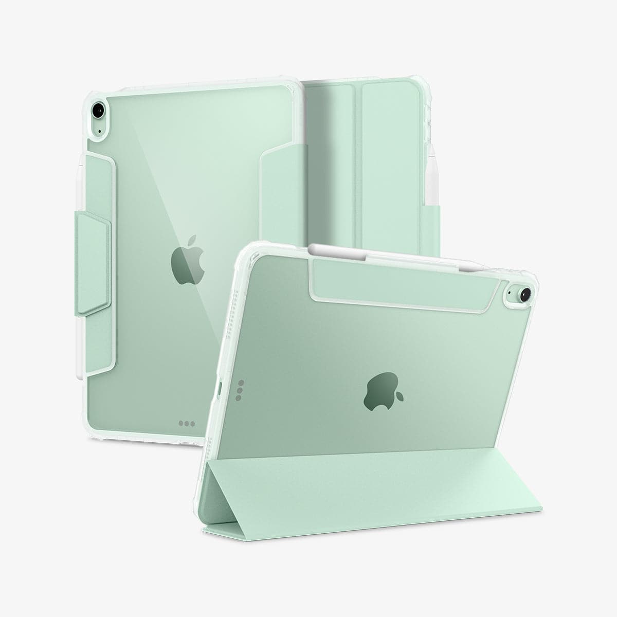 ACS02700 - iPad Air 10.9" (2022 / 2020) Case Ultra Hybrid Pro in green showing the back, front and device propped up by built in kickstand