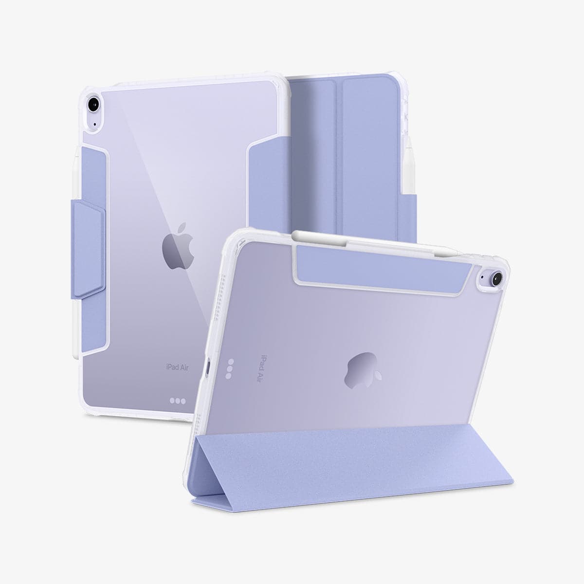 ACS04567 - iPad Air 10.9" (2022 / 2020) Case Ultra Hybrid Pro in lavender showing the back, front and device propped up by built in kickstand