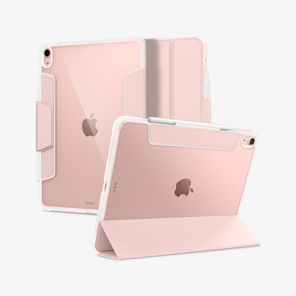 ACS02699 - iPad Air 10.9" (2022 / 2020) Case Ultra Hybrid Pro in rose gold showing the back, front and device propped up by built in kickstand