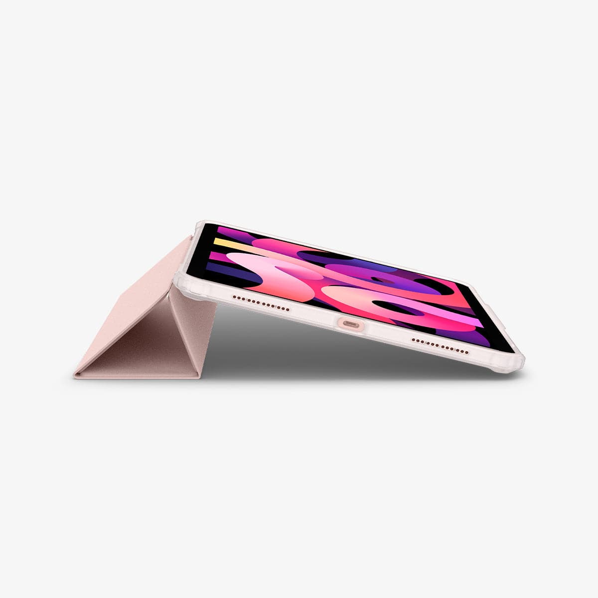 ACS02699 - iPad Air 10.9" (2022 / 2020) Case Ultra Hybrid Pro in rose gold showing the side and partial front with device propped up by built in kickstand