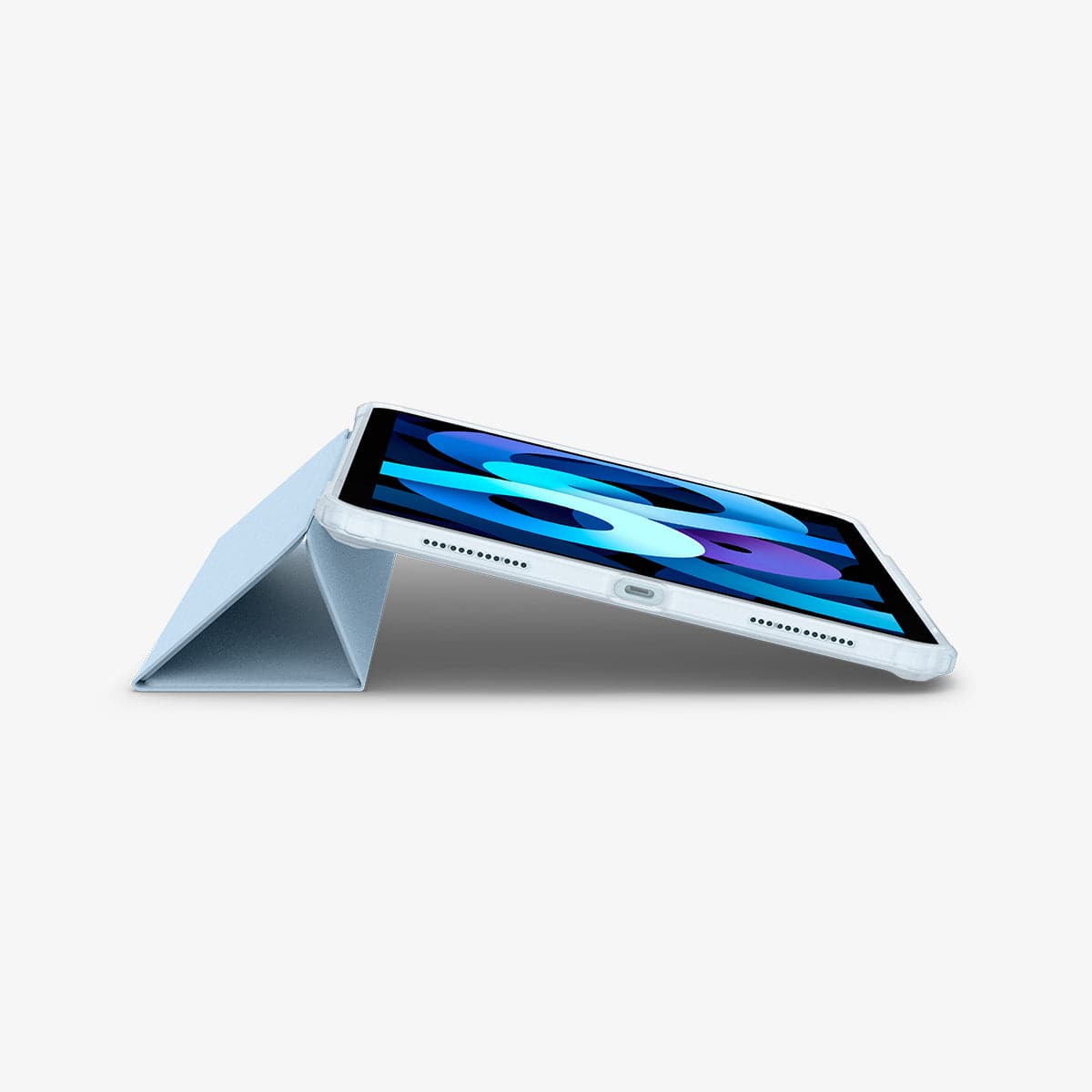 ACS02698 - iPad Air 10.9" (2022 / 2020) Case Ultra Hybrid Pro in sky blue showing the side and partial front with device propped up by built in kickstand
