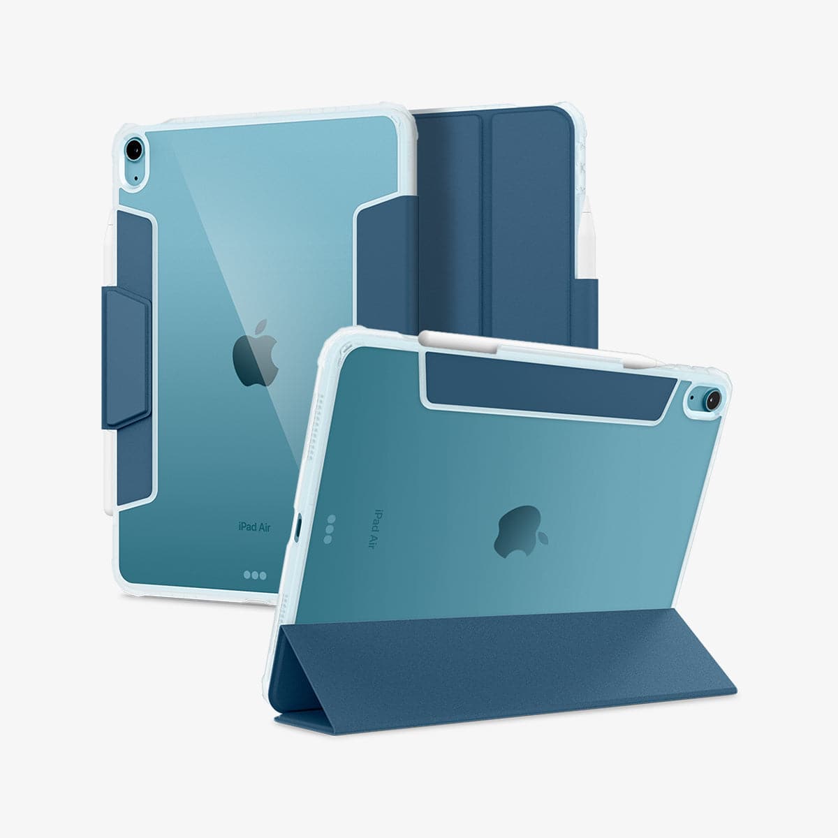 ACS04568 - iPad Air 10.9" (2022 / 2020) Case Ultra Hybrid Pro in teal blue showing the back, front and device propped up by built in kickstand