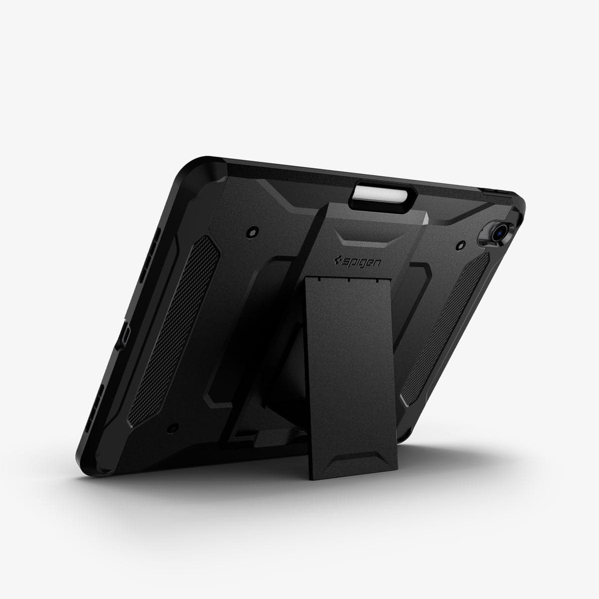 ACS02051 - iPad Air 10.9" (2022 / 2020) Case Tough Armor Pro in black showing the back with device propped up by built in kickstand