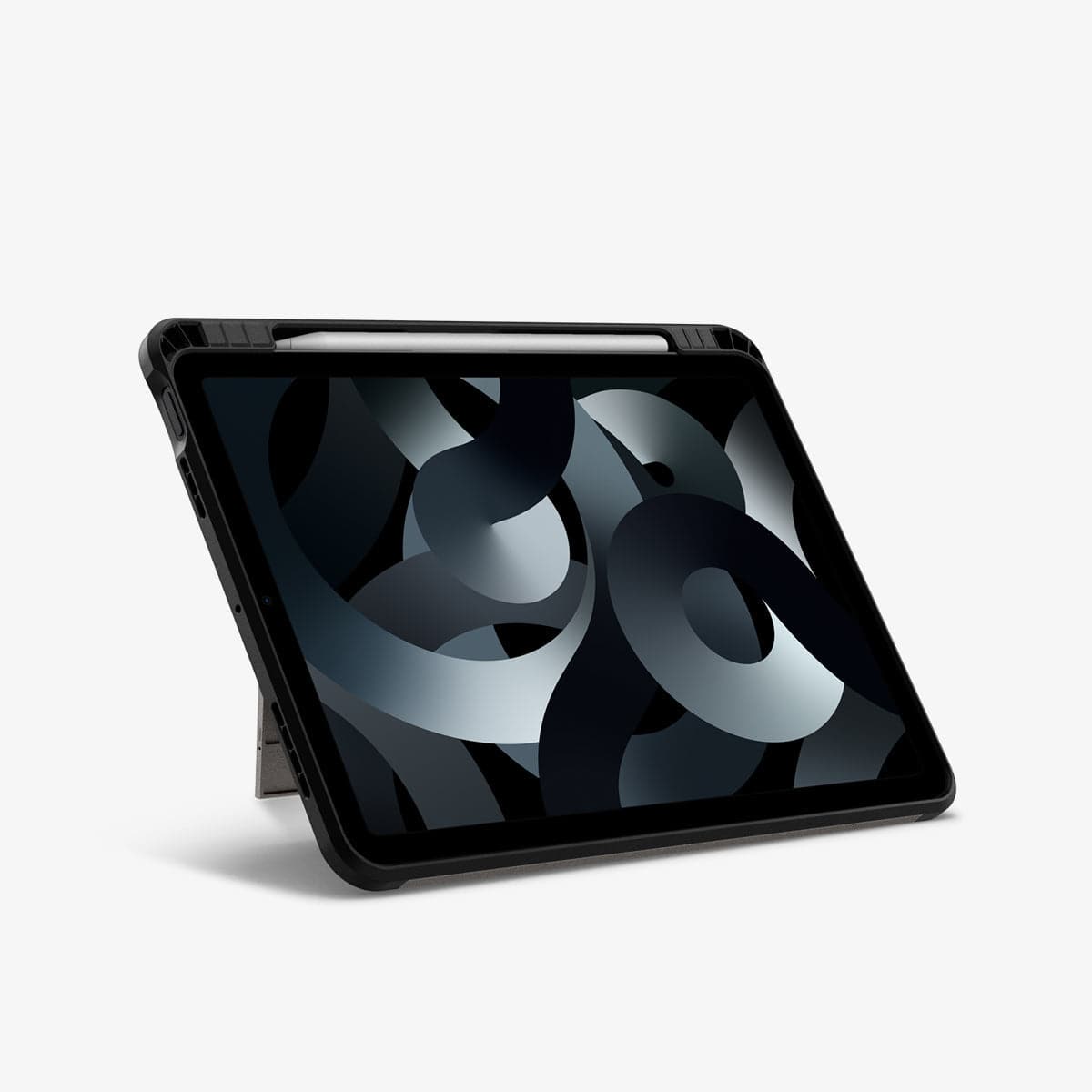 ACS02051 - iPad Air 10.9" (2022 / 2020) Case Tough Armor Pro in black showing the front with device propped up by built in kickstand