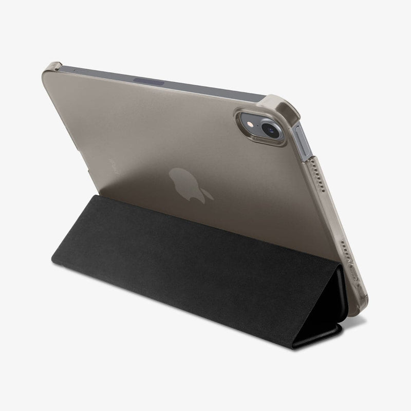 ACS03763 - iPad Mini 6 Case Smart Fold in black showing the back with device propped up by built in kickstand