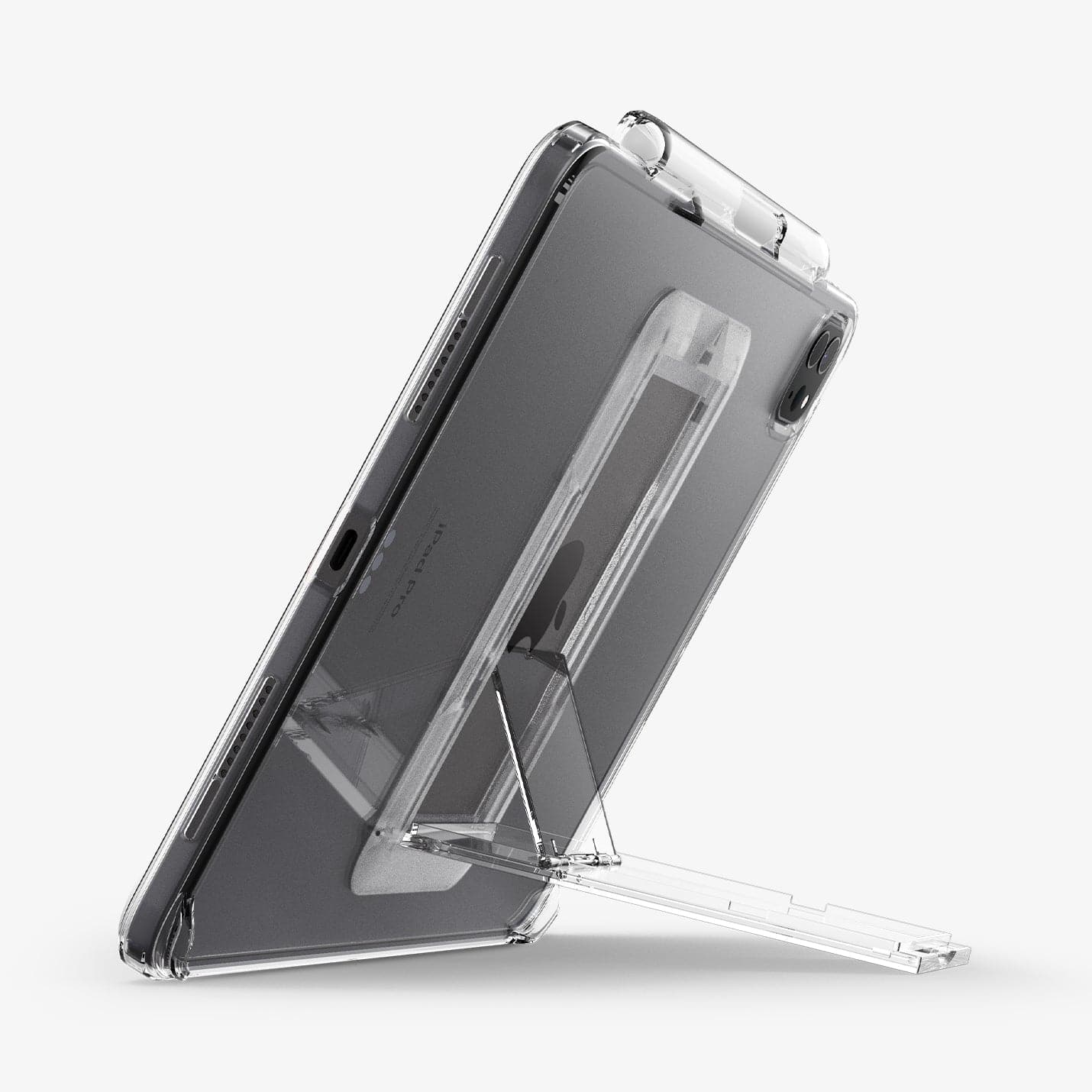 ACS05448 - iPad Pro 11" Case Air Skin Hybrid S in crystal clear showing the bottom and back with device propped up by built in kickstand