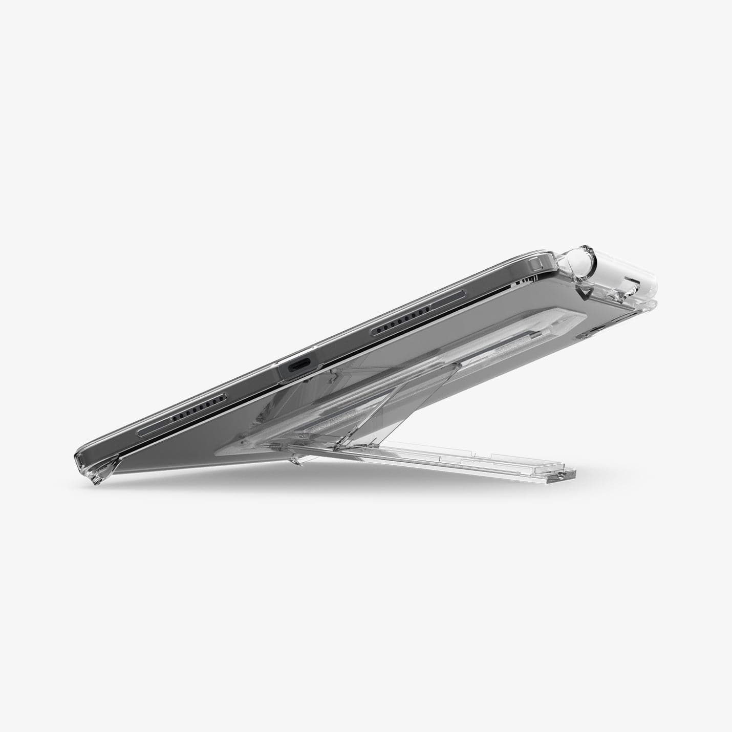 ACS05448 - iPad Pro 11" Case Air Skin Hybrid S in crystal clear showing the bottom with device propped up by built in kickstand