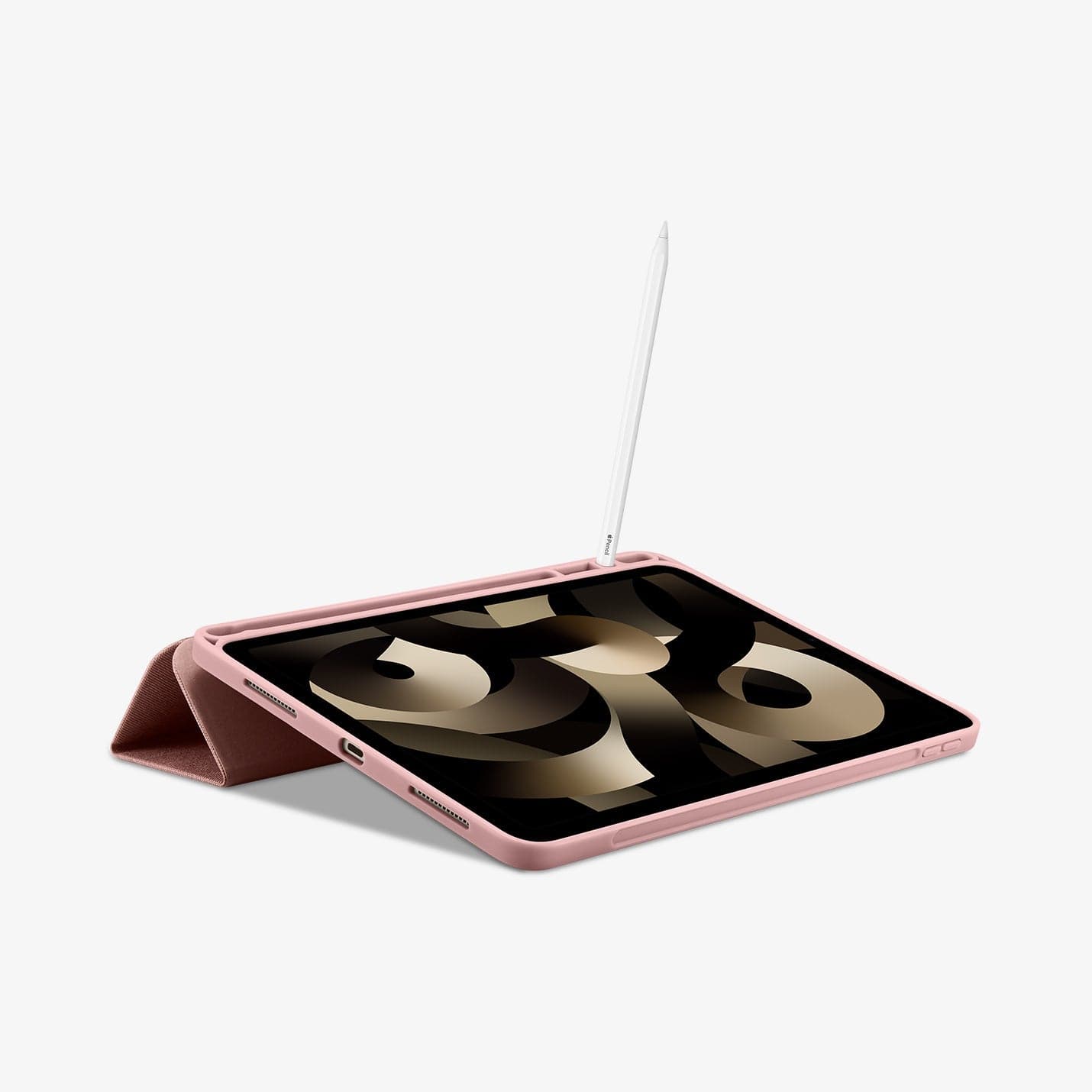 ACS01944 - iPad Air 10.9" Case Urban Fit in rose gold showing the front and partial bottom with device propped up by built in kickstand