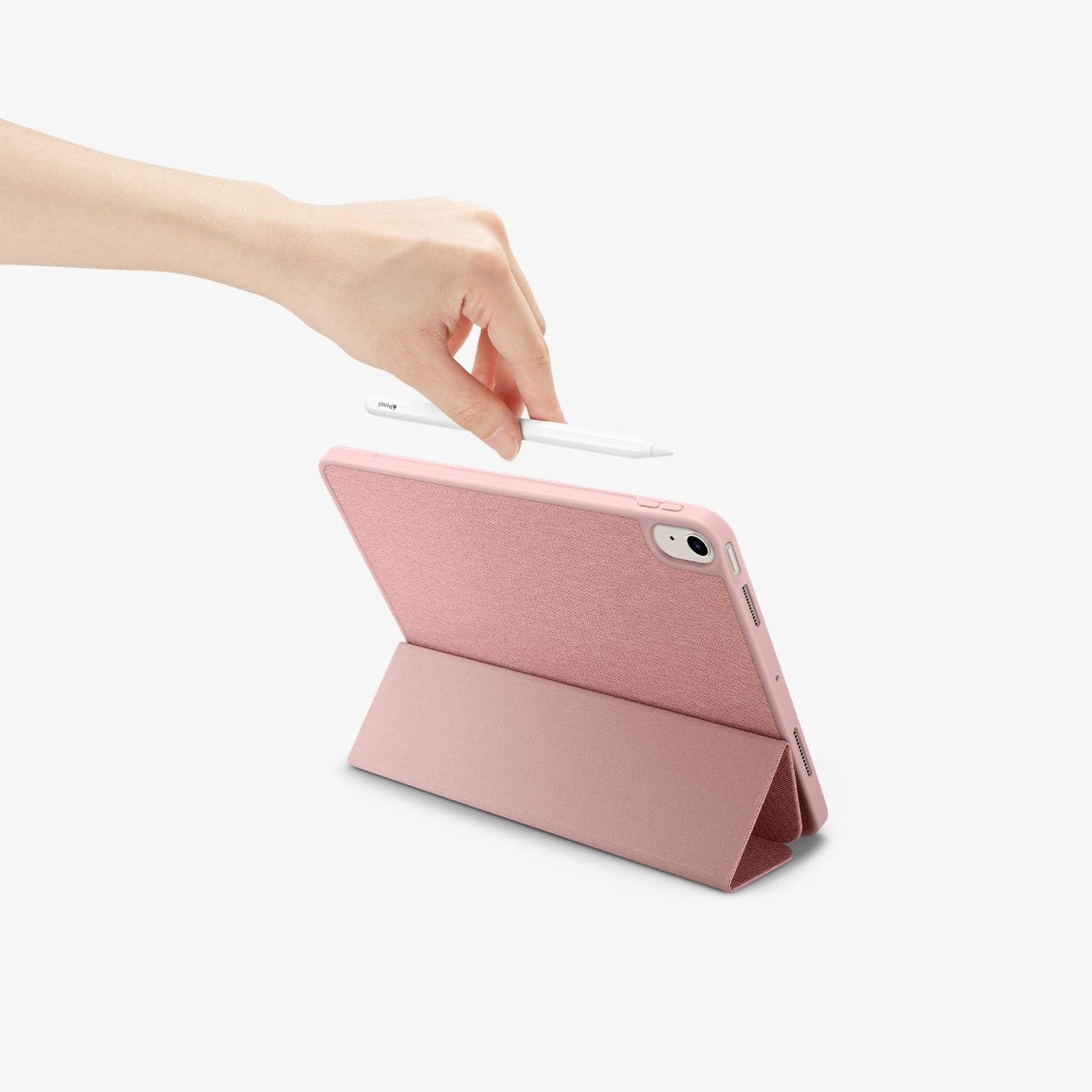 ACS01944 - iPad Air 10.9" Case Urban Fit in rose gold showing the back with a hand placing pen in slot