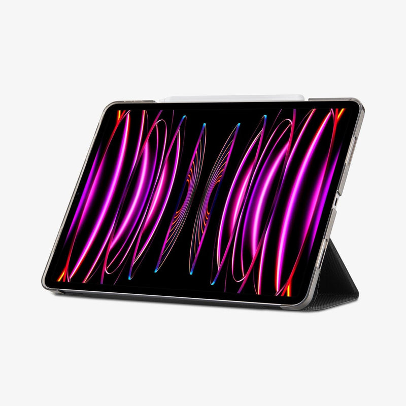ACS02884 - iPad Pro 12.9" (2022/2021) Case Liquid Air Folio in black showing the front with device propped up by built in kickstand
