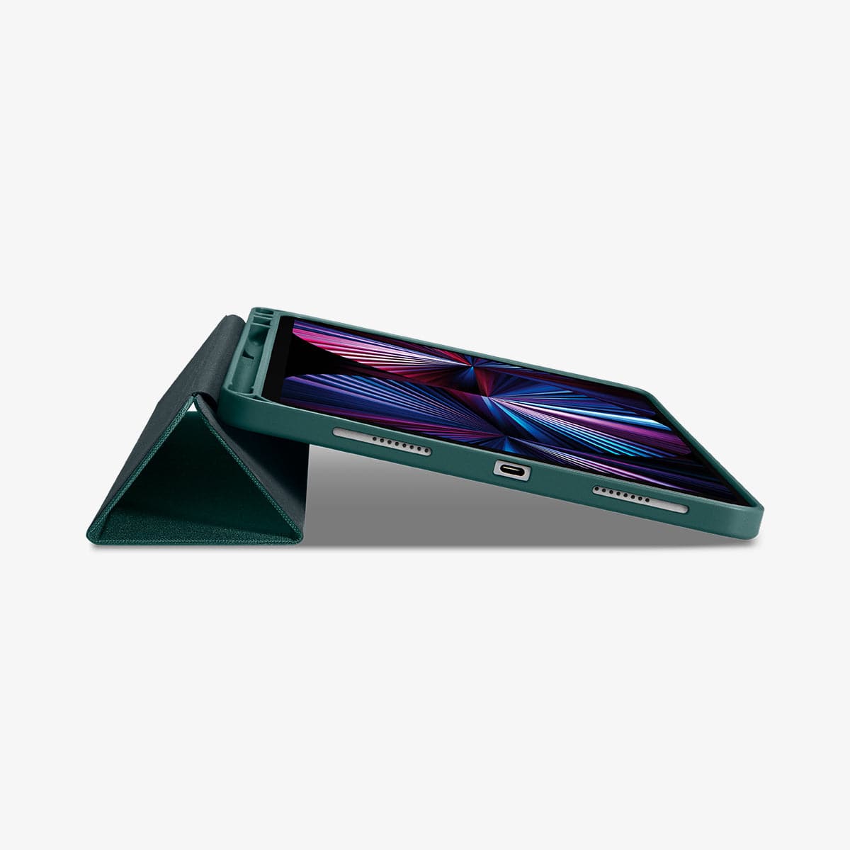 ACS01056 - iPad Pro 11" Case Urban Fit in military green showing the bottom and partial front with device propped up by built in kickstand