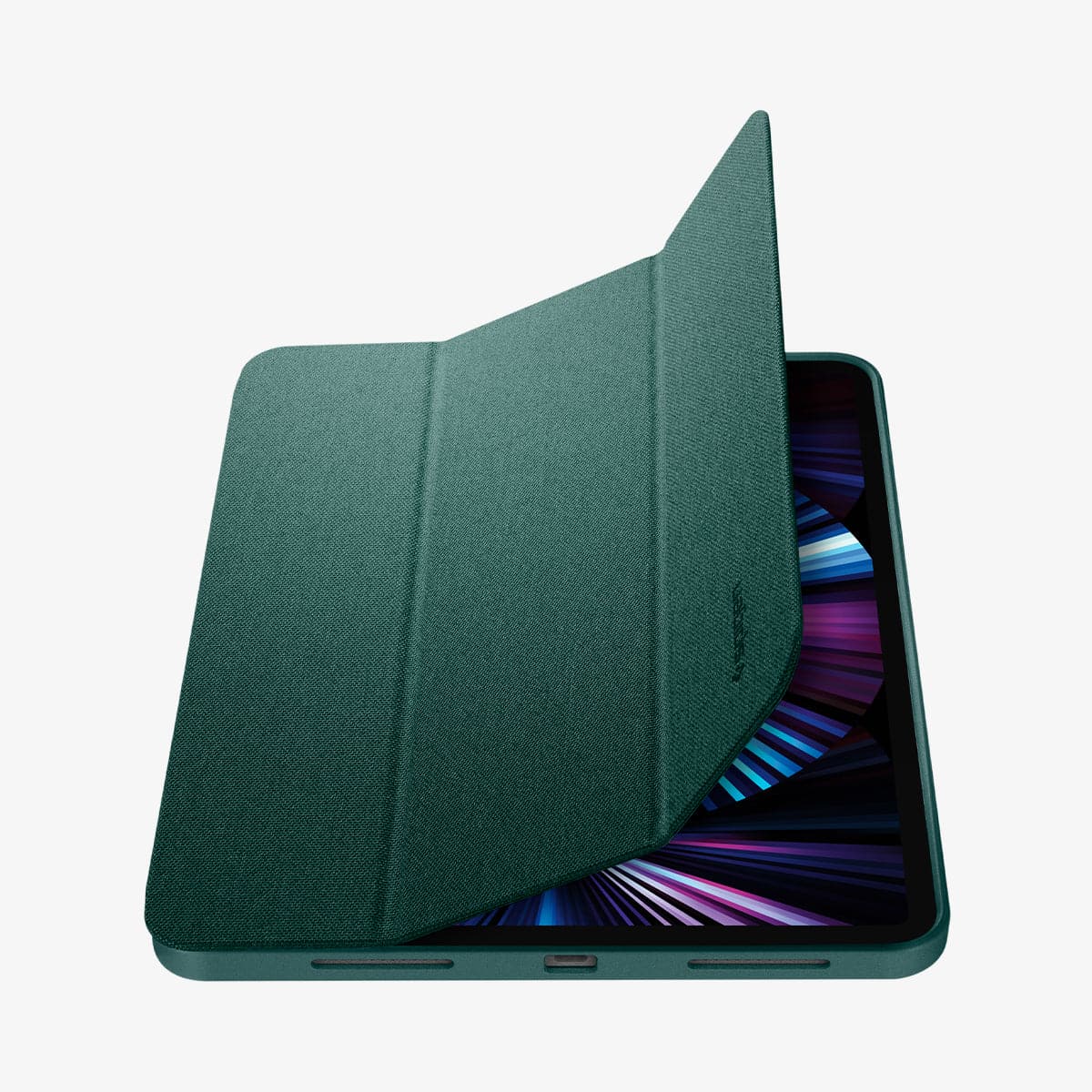 ACS01056 - iPad Pro 11" Case Urban Fit in military green showing the front and bottom with cover flap slightly open