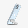 ACS05051 - iPhone 14 Case Ultra Hybrid S in crystal clear showing the back with device propped up vertically by built in kickstand