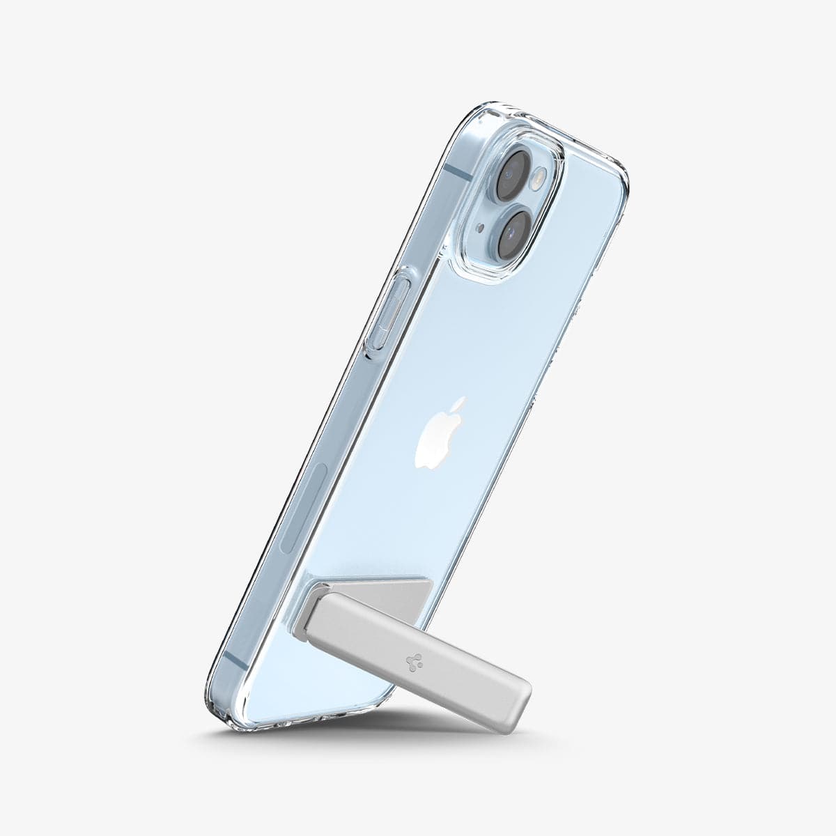ACS05051 - iPhone 14 Case Ultra Hybrid S in crystal clear showing the back with device propped up vertically by built in kickstand