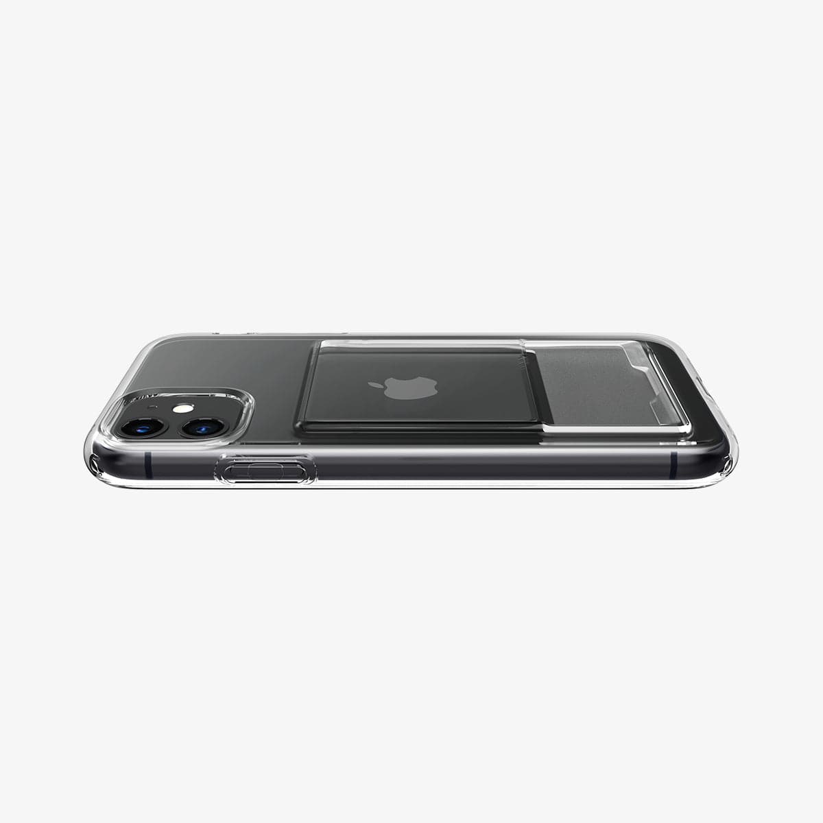 ACS02936 - iPhone 11 Case Crystal Slot in crystal clear showing the back and side with device laying flat