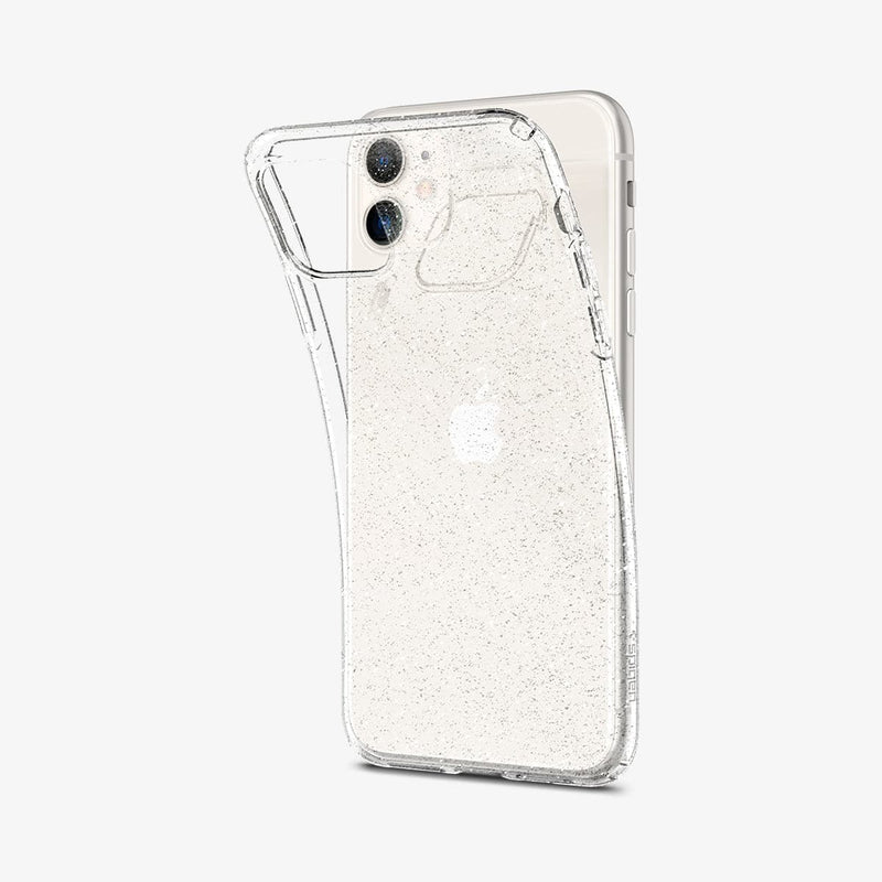 076CS27181 - iPhone 11 Case Liquid Crystal Glitter in crystal quartz showing the back with case bending away from device