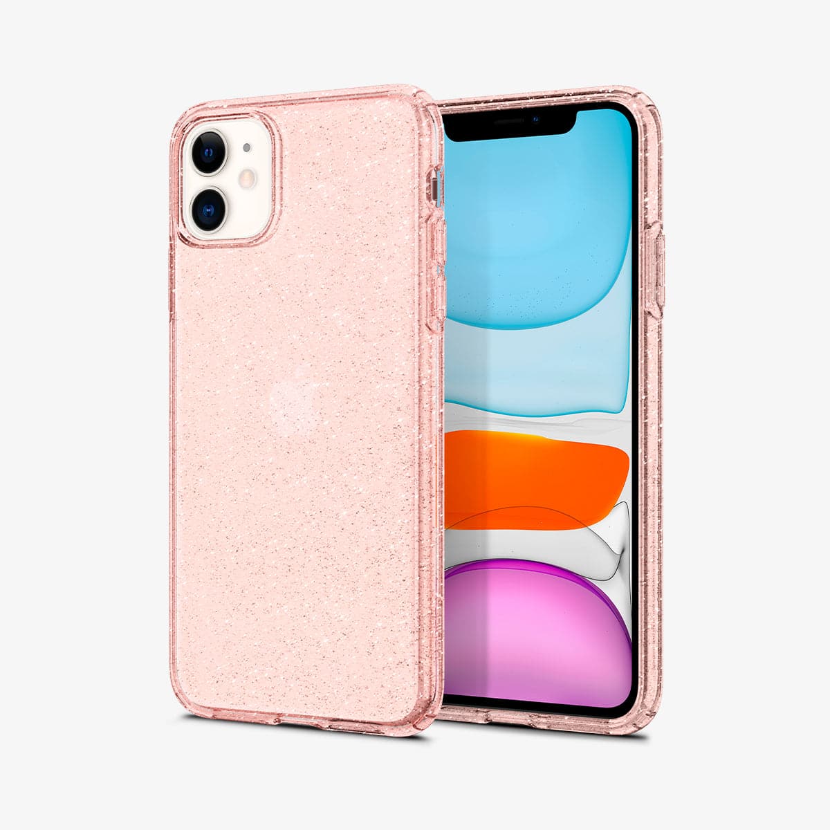 076CS27182 - iPhone 11 Case Liquid Crystal Glitter in rose quartz showing the back and front