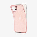 076CS27182 - iPhone 11 Case Liquid Crystal Glitter in rose quartz showing the back with case bending away from device