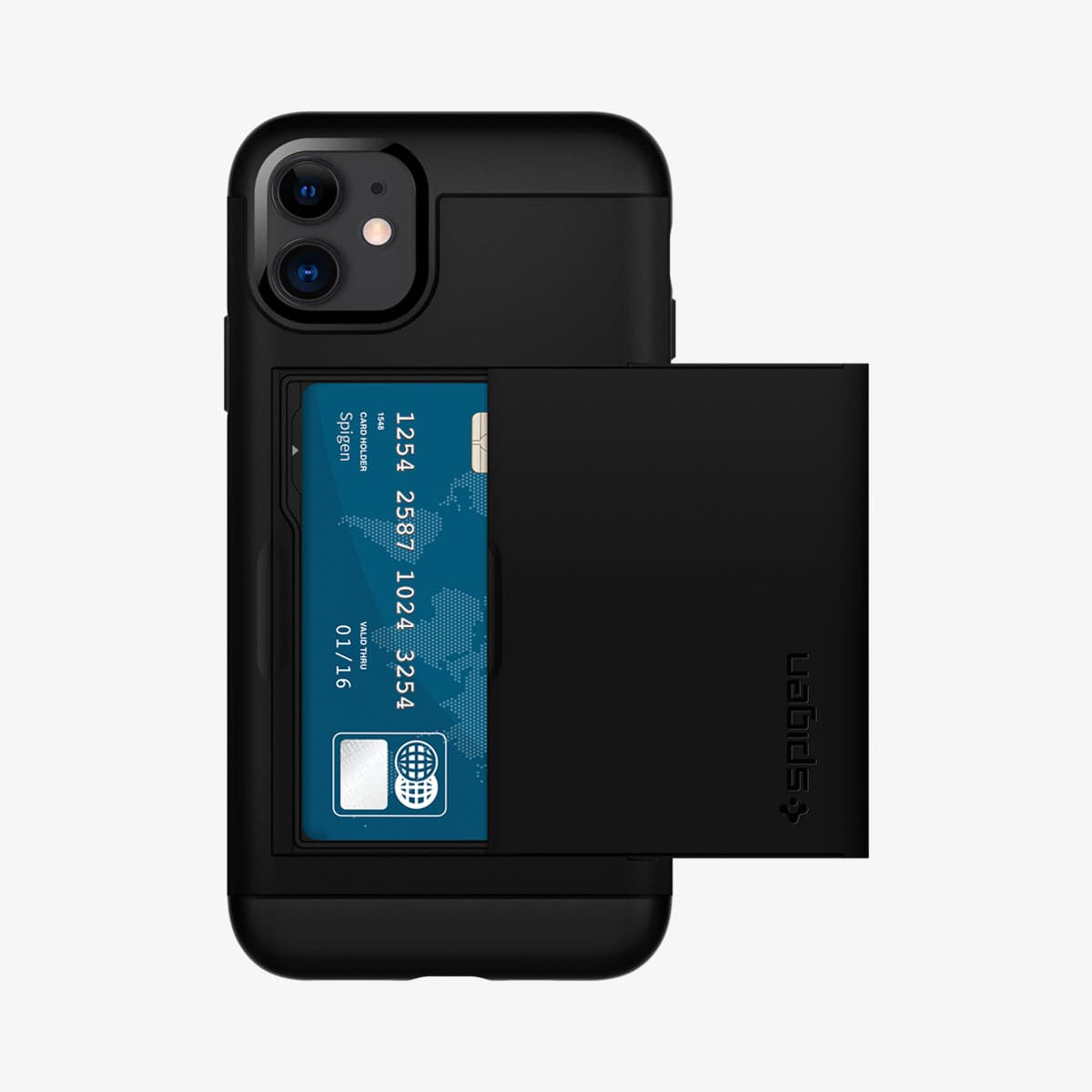 076CS27435 - iPhone 11 Case Slim Armor CS in black showing the back with card in slot