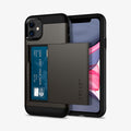 076CS27436 - iPhone 11 Case Slim Armor CS in gunmetal showing the back and front with card in slot