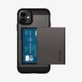 076CS27436 - iPhone 11 Case Slim Armor CS in gunmetal showing the back with card in slot
