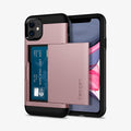 076CS27437 - iPhone 11 Case Slim Armor CS in rose gold showing the back and front with card in slot